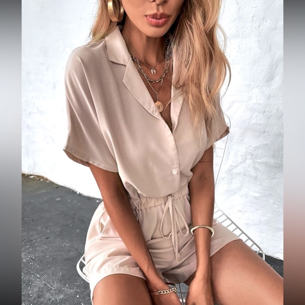 SHEIN Lapel Collar, Batwing Sleeve Summer Shorts Romper, Women’s Size Small